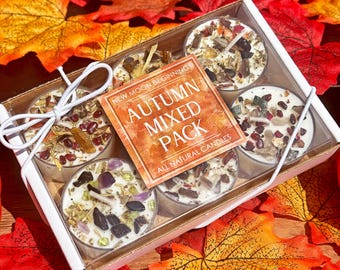 Mixed 6 Pack of Fall & Halloween Tealight Candles - Fall Candle Sampler Pack - Fall Candle Set - Scented Soy Candles for Autumn - Handmade!