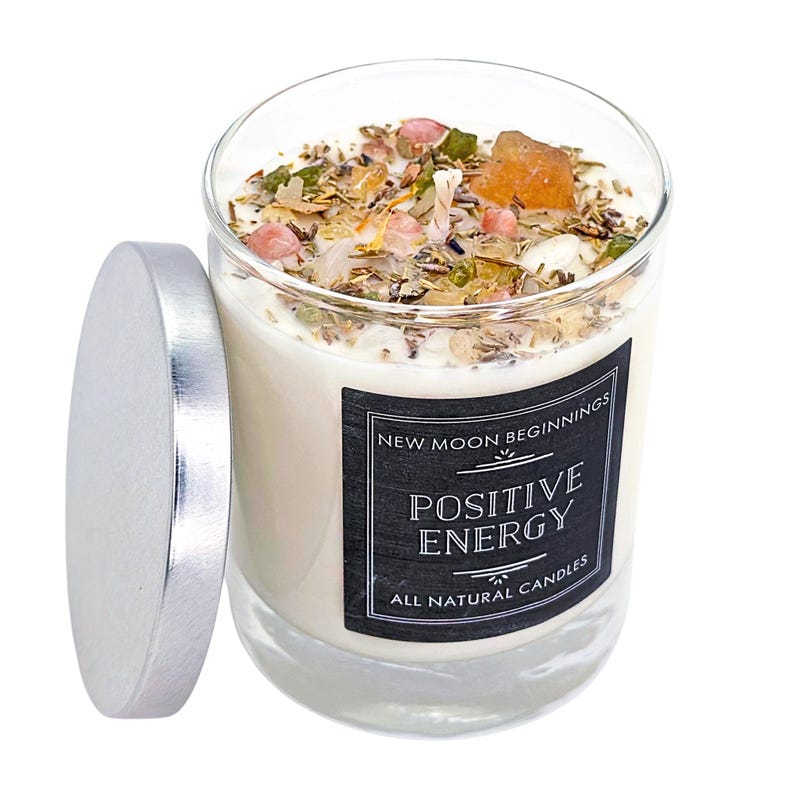 Positive Energie Kerzen - Kristall & Kräuter Kerze - Soja Aromatherapie Kerze mit Sonnenstein, Citrin - Positive Energie Kristall Kerze - Handgemacht! 7.75 oz Glass Jar