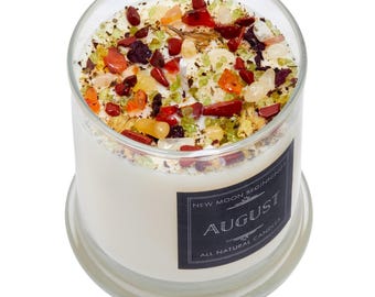Augustuskaars - Handgemaakte geboortesteen- en geboortemaandkaars - Augustusjubileum, huwelijks- of verjaardagscadeau - Sojakaars met augustuskristal - Handgemaakt