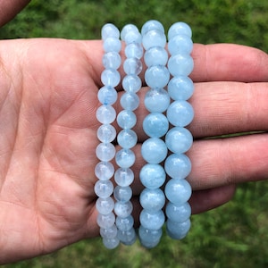 Aquamarine Bracelet AA Grade Aquamarine Elastic Bracelet Aquamarine Jewelry Blue Stretch Bracelet Genuine Aquamarine Gemstone image 4