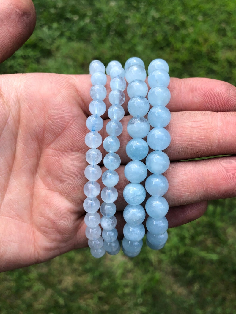 Aquamarine Bracelet AA Grade Aquamarine Elastic Bracelet Aquamarine Jewelry Blue Stretch Bracelet Genuine Aquamarine Gemstone image 4