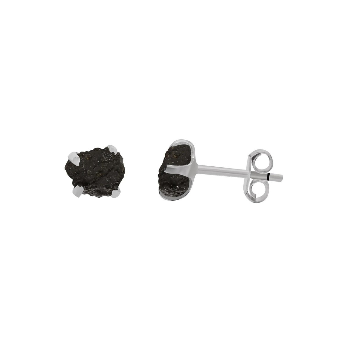 •BLACK TOURMALINE - SQUARE• silver bezel set stud earrings