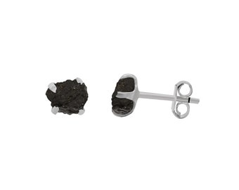 Raw Black Tourmaline Stud Earrings - Sterling Silver - Rough Tourmaline Post Earrings - Black Tourmaline Earrings - Black Tourmaline jewelry