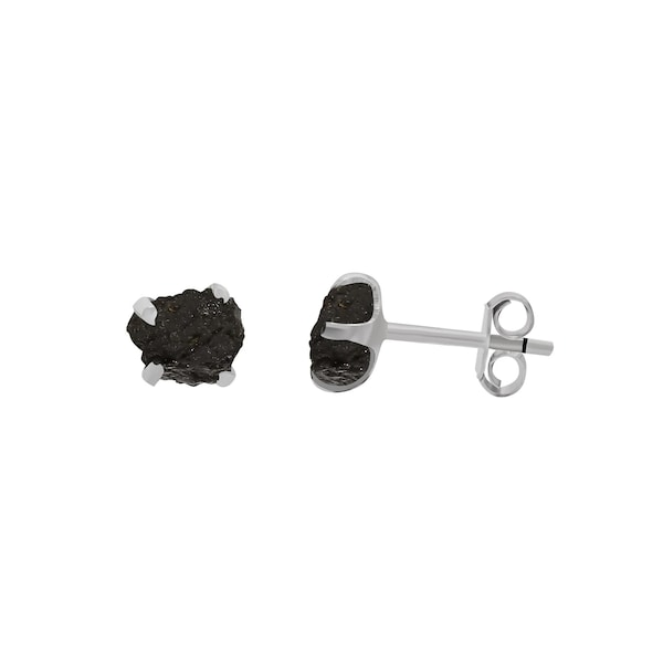 Raw Black Tourmaline Stud Earrings - Sterling Silver - Rough Tourmaline Post Earrings - Black Tourmaline Earrings - Black Tourmaline jewelry