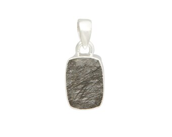 Tourmalated Quartz Faceted Pendant - tourmalinated quartz necklace - black rutilated quartz - sterling silver - tourmaline pendant - 238
