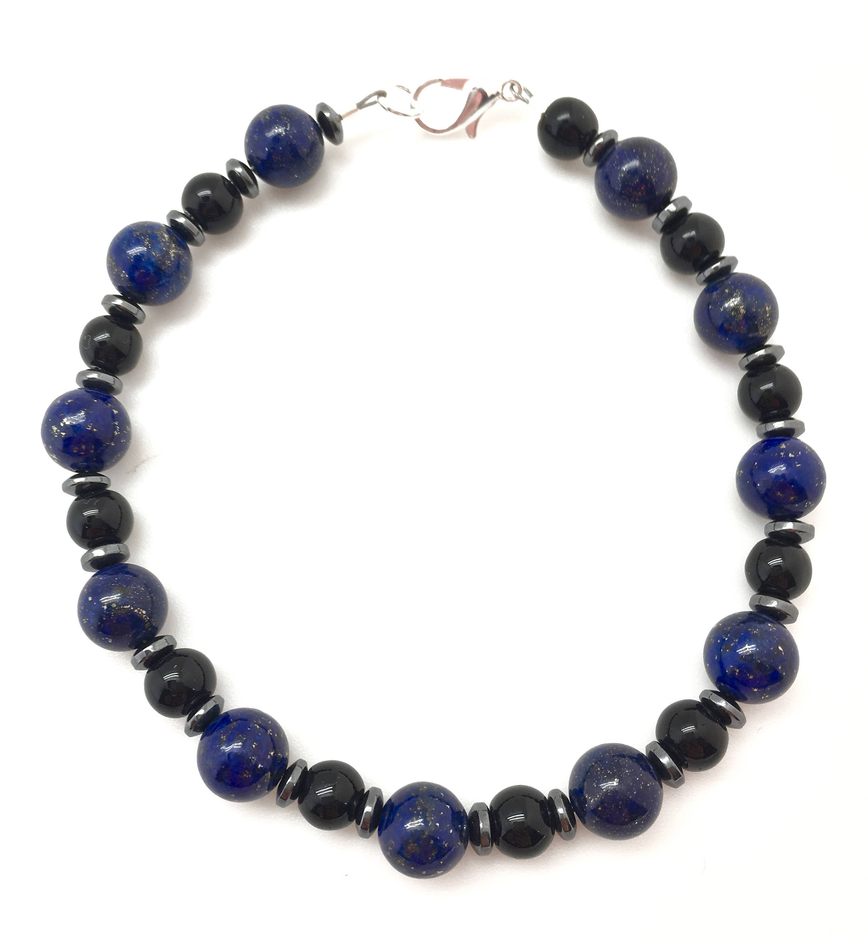 DouVei Black Hematite & Lapis Lazuli Bracelet – Men's Energy Reiki Protection Stone Bracelet