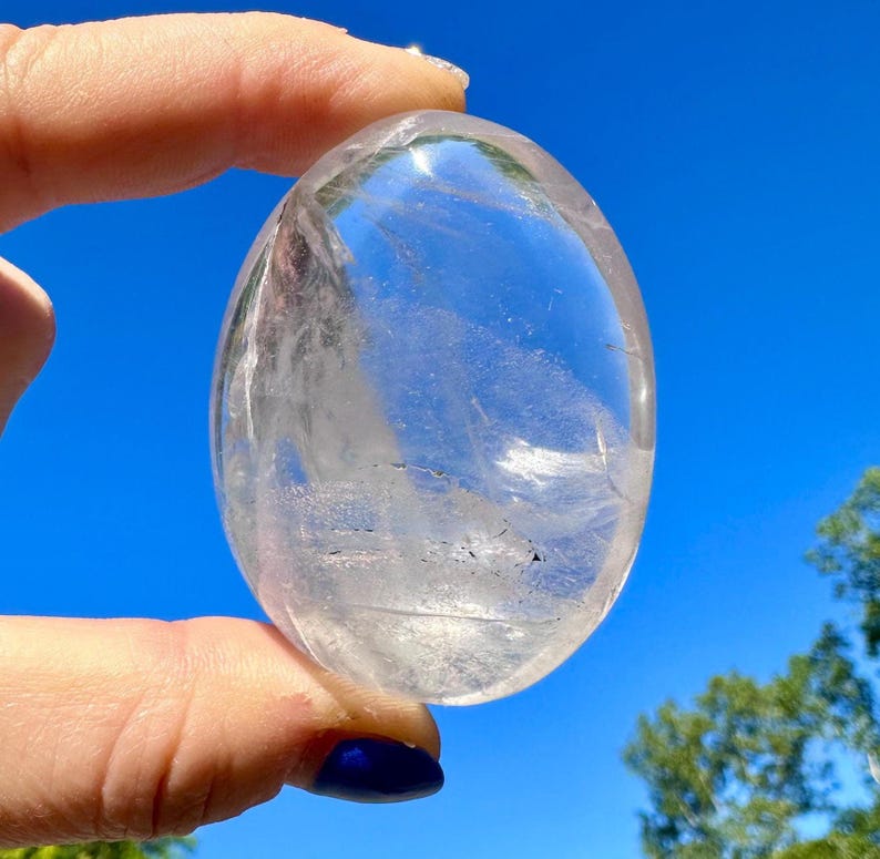 Clear Quartz Palm Stone - Clear Quartz Stone - Polished Clear Quartz Oval Palm Stone - Tumbled Clear Quartz Crystal - Crystal Quartz Palm image 2