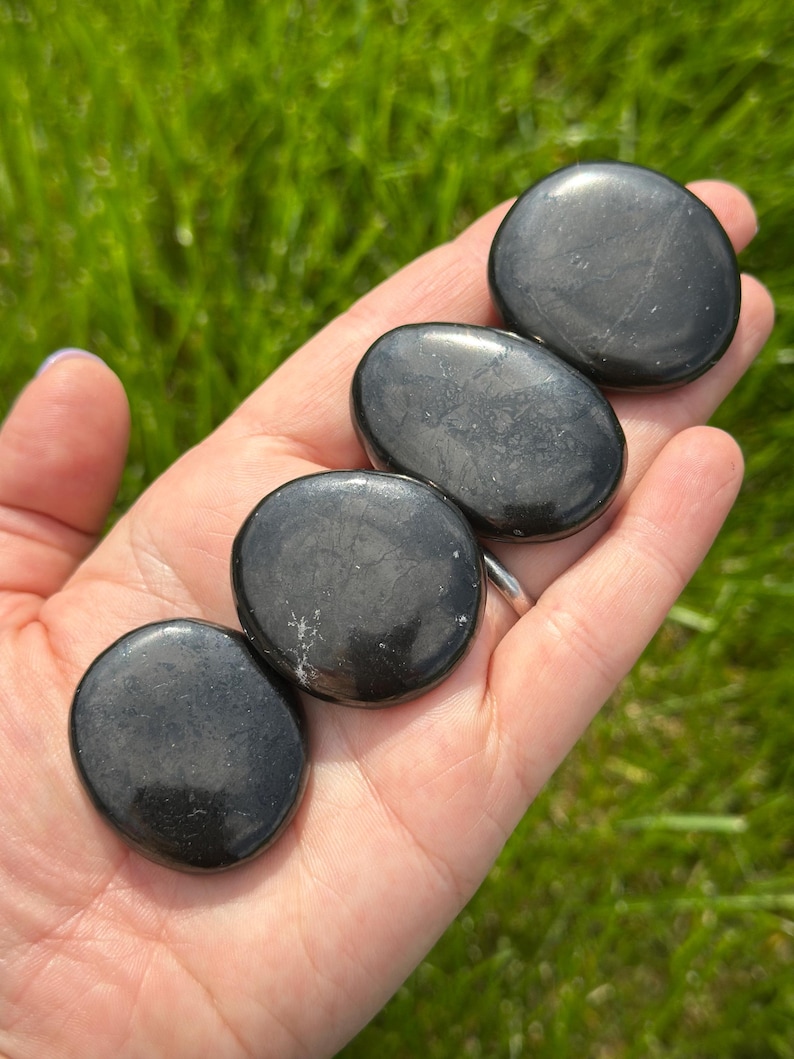 Shungite Worry Stone (1.25" - 2") Polished Shungite Crystal - Genuine Shungite Crystal Worry Stone - Shungite Palm Stone - EMF Protection image 6