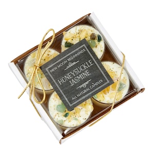 Honeysuckle Jasmine Candles - Crystal & Herb Candles - Aromatherapy Candles - Floral Candle - Soy Jasmine Candles and Tealights - Handmade! Set of 4 Tealights