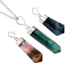 Mixed Tourmaline Crystal Pendant in Sterling Silver - Tourmaline Point Necklace - Multi Color Tourmaline Pendant - Crystal Necklace