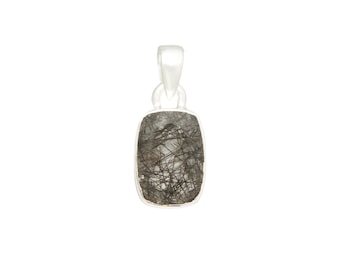 Tourmalated Quartz Faceted Pendant - tourmalinated quartz necklace - black rutilated quartz - sterling silver - tourmaline pendant - 242