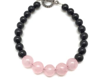 Rose Quartz bracelet - Black Tourmaline Bracelet - Aura Protection - Crystal Bracelet - Custom Clasp Bracelet - Genuine Gemstones