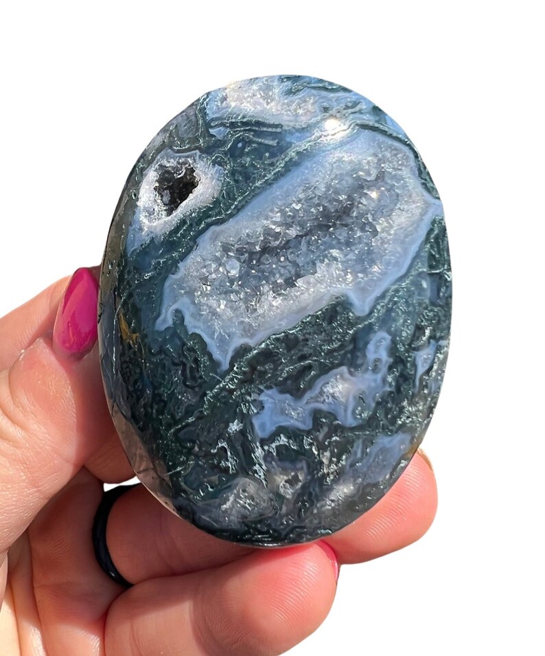 Mosagaat Palmsteen (2"-3") Mosagaat Zorgsteen - Gepolijst mosagaatkristal - Kleurrijke en hoogwaardige agaat - sommige hebben Druzy! afbeelding 2