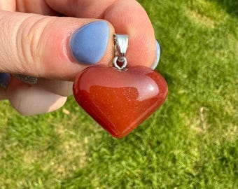 Carnelian Heart Pendant - Crystal Puffy Heart - Polished Carnelian Crystal Necklace - Red Crystal Heart - Carnelian Pendant - Heart Jewelry