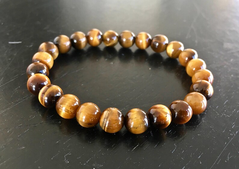 Occhio di tigre - Braccialetto con occhio di tigre - Braccialetto di cristallo - Gioielli con occhio di tigre - Braccialetto elastico - Bracciale a strati - Braccialetto con pietre preziose vere immagine 3
