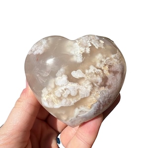 Flower Agate Heart Stone (2.5&quot; - 3.5&quot;) Flower Agate Tumbled Stone Heart - Polished Flower Agate Crystal Heart - Flower Agate Palm Stone