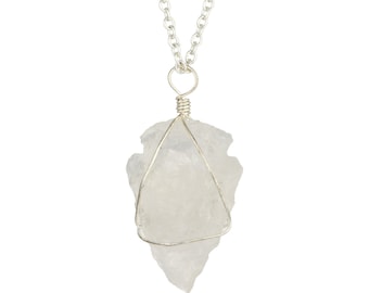 Clear Quartz Crystal Arrowhead Necklace - Raw Clear Quartz Pendant - Wire Wrapped - Quartz Jewelry - Clear Quartz Stone Arrowhead Pendant