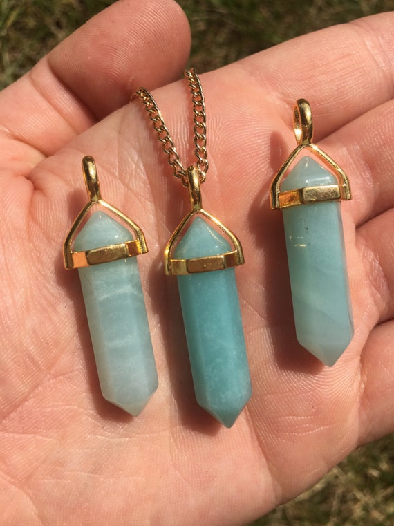 Amazonite Natural Crystal Point Pendentif Gemme Collier Guérison Pierre Chakra