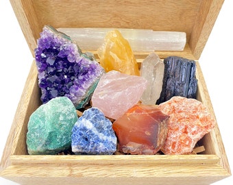 Crystals and Stones Set - Chakra Stones - Raw Crystals and Stones - Gift Box - Beginner Crystal Set - Crystal Starter Kit