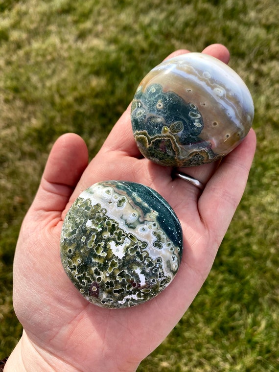Healing Crystal Ocean Jasper Palm Stone Orbicular Jasper Pocket Stone Worry Stone Tumbled Crystal Polished Ocean Jasper Pebble