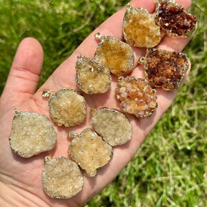 Raw Citrine Pendant (Heat Treated) - Gold Color Backing- Small Citrine Cluster Necklace - Crystal Necklace - Brazilian Citrine image 7