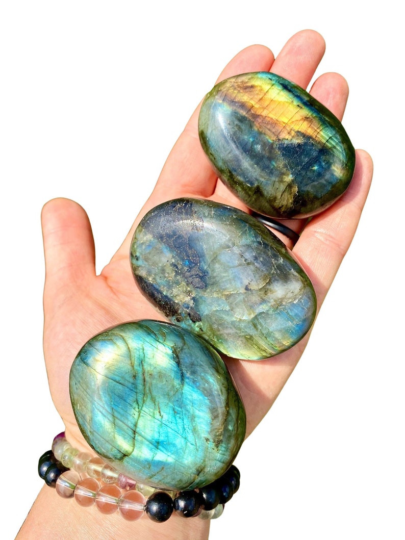 Labradorite Palm Stone Labradorite Stone Polished Labradorite Oval Palm Stone Tumbled Labradorite Crystal Blue Flash Labradorite image 3