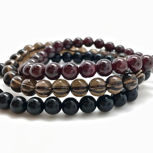 Root Chakra Bracelet Set - Elastic Bracelet - Crystals and Stones - Garnet - Black Tourmaline - Smoky Quartz - Root Chakra Balancing