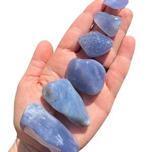 Blue Chalcedony Tumbled Stone - Grade A - Multiple Sizes Available - Tumbled Blue Chalcedony Crystal - Blue Polished Chalcedony Gemstone