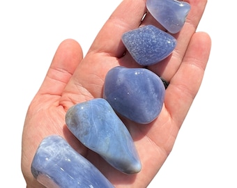Blue Chalcedony Tumbled Stone - Grade A - Multiple Sizes Available - Tumbled Blue Chalcedony Crystal - Blue Polished Chalcedony Gemstone