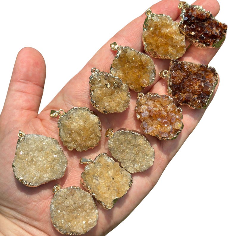 Raw Citrine Pendant (Heat Treated) - Gold Color Backing- Small Citrine Cluster Necklace - Crystal Necklace - Brazilian Citrine 1" to 1.25"