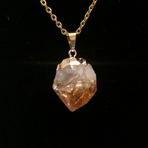 Raw Citrine Pendant Gold Crystal 