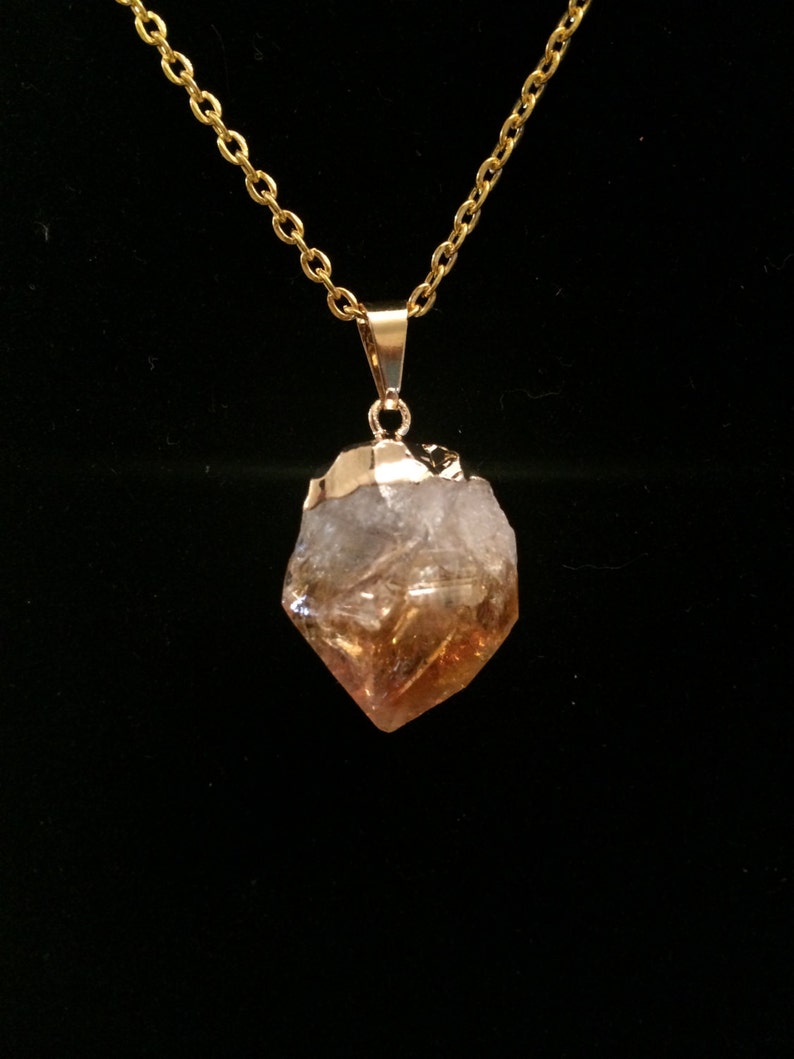 Raw Citrine Pendant Gold Crystal Citrine Point Pendant Healing Crystal Necklace Citrine Necklace Brazilian Citrine Heat Treated image 1