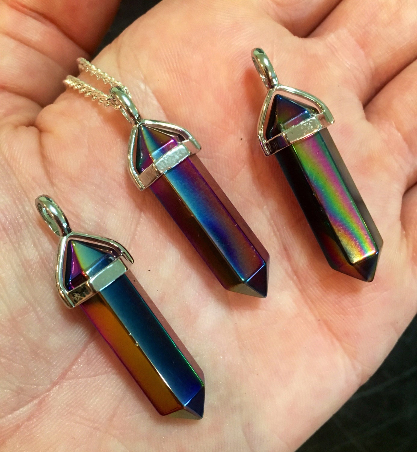 Rainbow Aura Quartz Pendant Titanium Aura Quartz Necklace Titanium