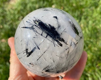 Tourmalinated Quartz Sphere - Large Tourmalated Quartz Crystal Sphere - Polished Quartz Stone Sphere - One of a Kind Quartz Sphere - 10