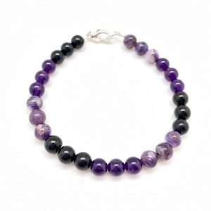 Protection Bracelet 6mm beads black tourmaline, amethyst, & charoite bracelet healing crystal bracelet black tourmaline bracelet image 1