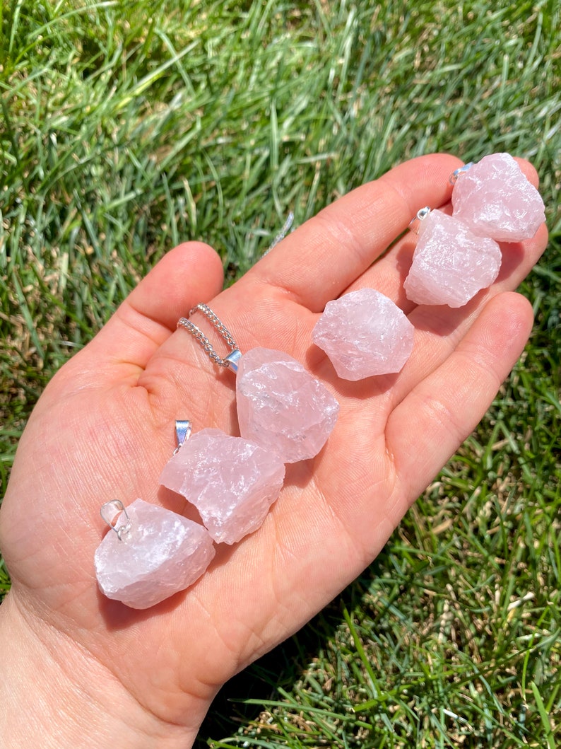 Raw Rose Quartz Necklace Silver Raw Rose Quartz Pendant healing crystals and stones Raw Rose Quartz Crystal necklace heart chakra