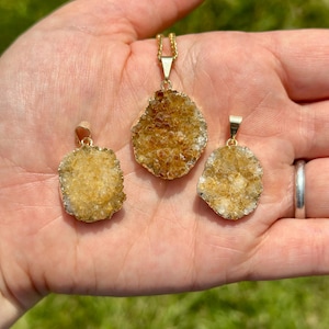 Raw Citrine Pendant (Heat Treated) - Gold Color Backing- Small Citrine Cluster Necklace - Crystal Necklace - Brazilian Citrine image 10