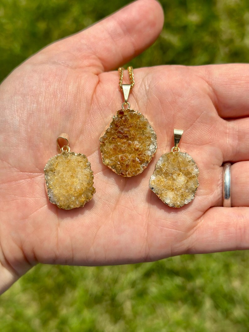Raw Citrine Pendant (Heat Treated) - Gold Color Backing- Small Citrine Cluster Necklace - Crystal Necklace - Brazilian Citrine image 10