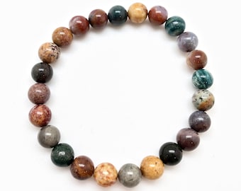 Ozean Jaspis Armband 8 mm - Elastisches Armband - Augen Jaspis Stein - Ozean Jaspis Schmuck - Stretch Armband - Jaspis Edelstein Armband
