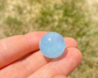 Aquamarine Crystal Sphere (0.6" -0.7") - Aquamarine Stone Sphere - Small Aquamarine Marble Ball - Throat Chakra Stone - Polished Aquamarine