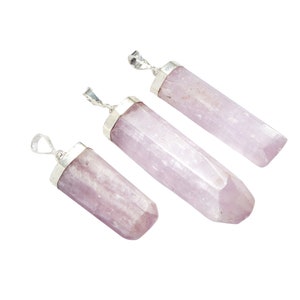 Kunzite Pendant Set in Sterling Silver (~2&quot;) Pink Kunzite Crystal Pendant - Raw Kunzite Necklace - Kunzite Jewelry - Crystal Pendant