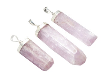 Kunzite Pendant Set in Sterling Silver (~2") Pink Kunzite Crystal Pendant - Raw Kunzite Necklace - Kunzite Jewelry - Crystal Pendant
