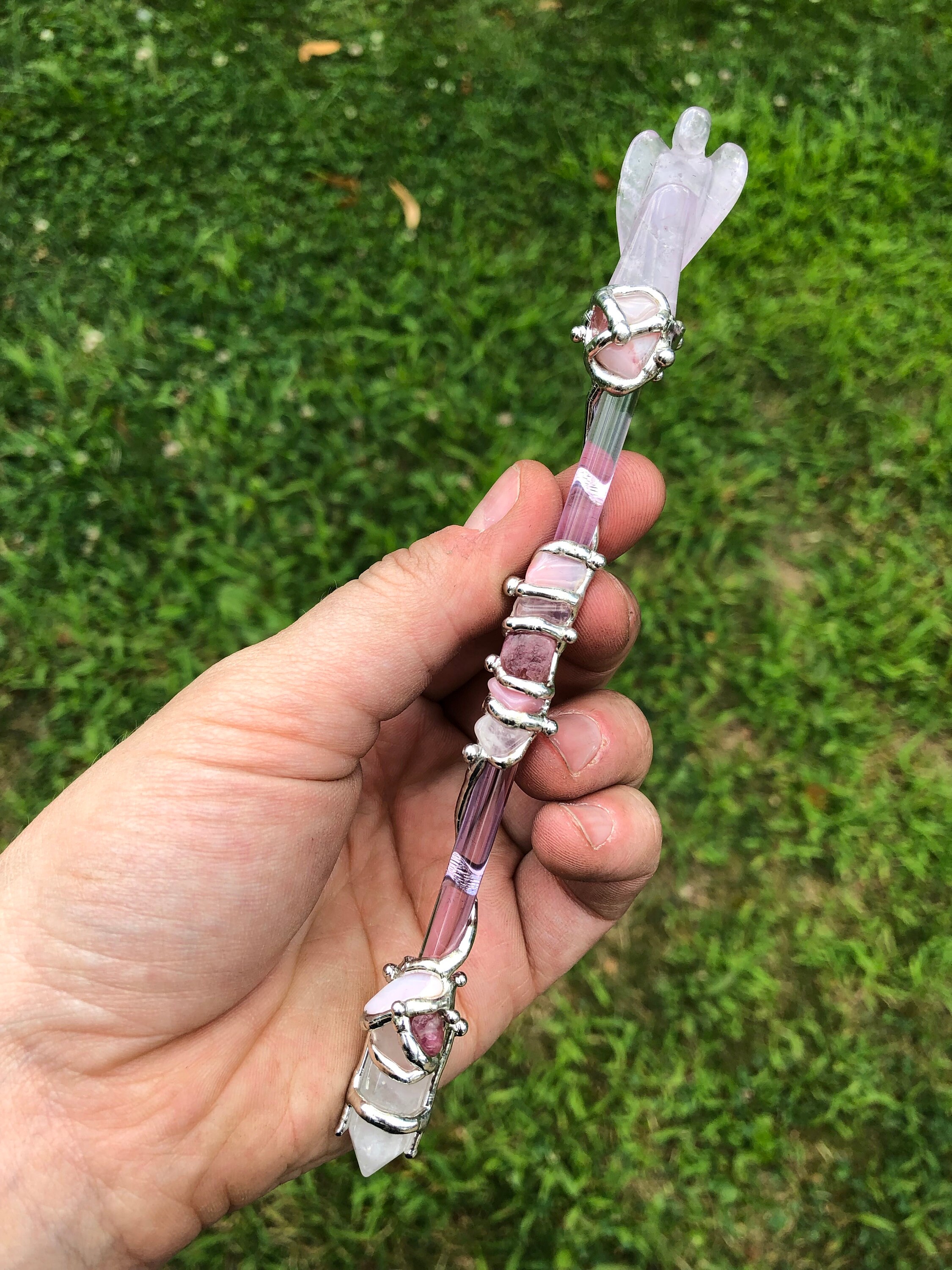 Angel Love Wand Medium Clear Quartz Crystal Rose Quartz Etsy
