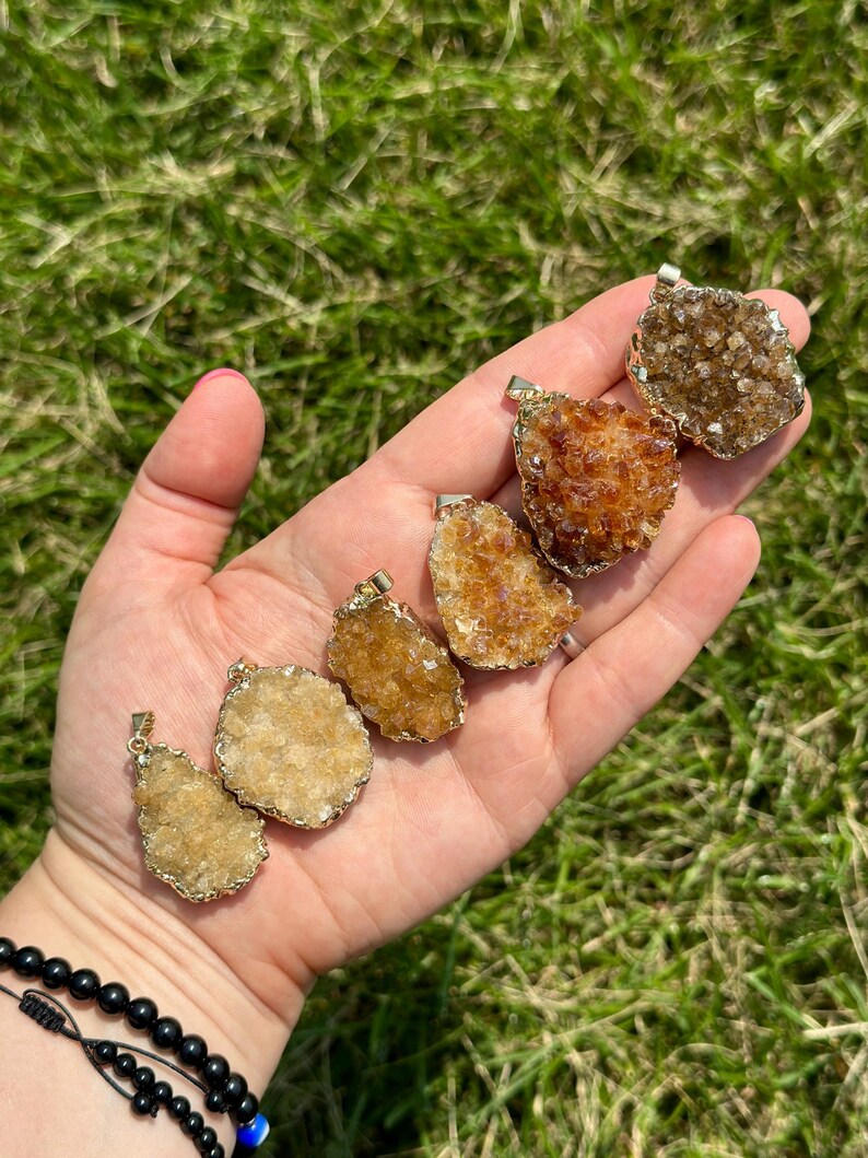 Raw Citrine Pendant (Heat Treated) - Gold Color Backing- Small Citrine Cluster Necklace - Crystal Necklace - Brazilian Citrine image 8