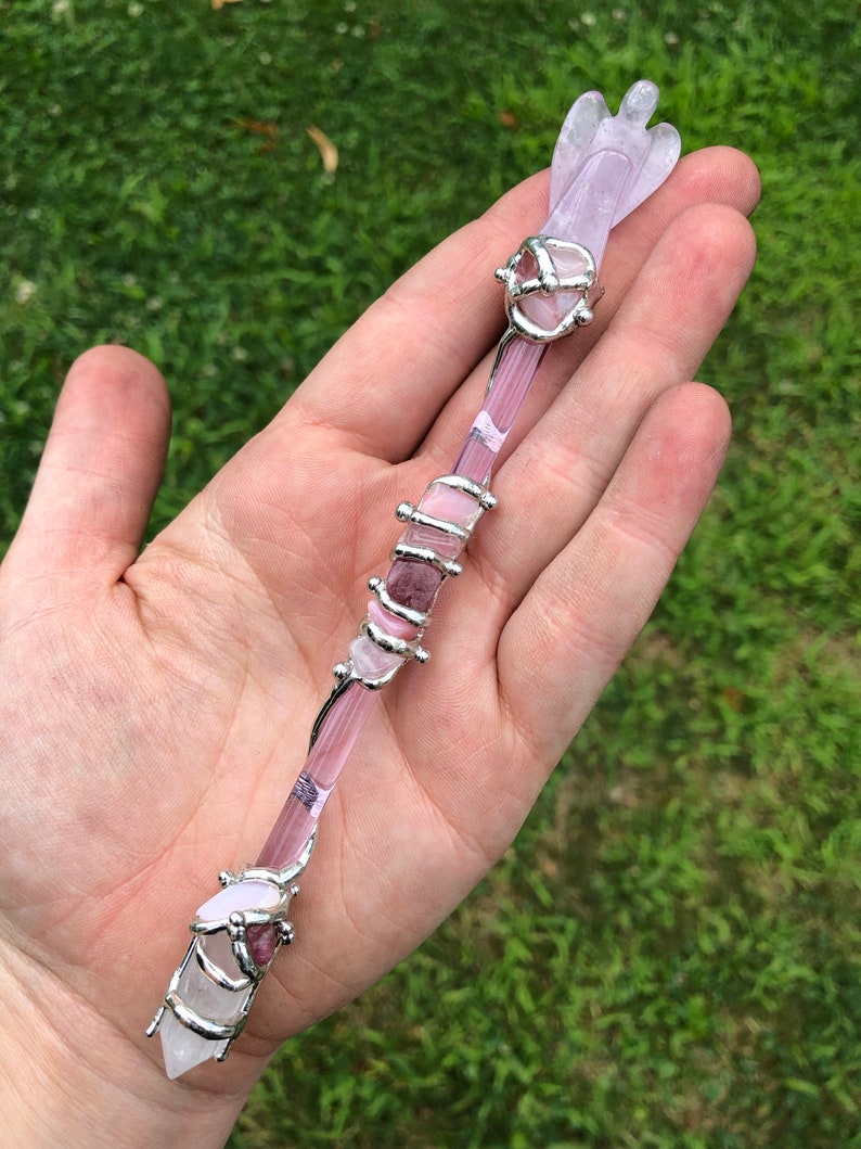 Angel Love Wand Medium Clear Quartz Crystal Rose Quartz Etsy