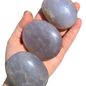 Blue Rose Quartz Crystal Palm Stone (1&quot; - 3&quot;) Blue Rose Quartz Stone - Blue Rose Quartz Crystal - Blue Moon Quartz Stone - Girasol Quartz