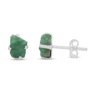 Raw Emerald Earrings - Sterling Silver Stud Earrings - Emerald Crystal Earrings - Emerald Jewelry - Emerald Post Earrings - May Birthstone