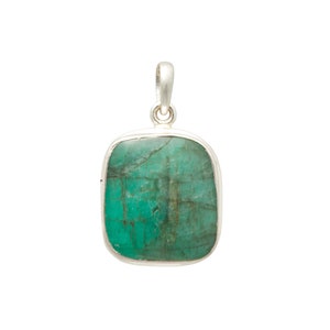 Natural Emerald Pendant - Square Pendant in Sterling Silver - Untreated Emerald Pendant Necklace - Genuine Emerald Gemstone Jewelry - 12