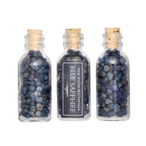 Blue Sapphire Crystal Bottle - Blue Sapphire Stone Bottle - Blue Sapphire Chips - Tumbled Gemstone Bottle - Blue Sapphire Gemstone Chips
