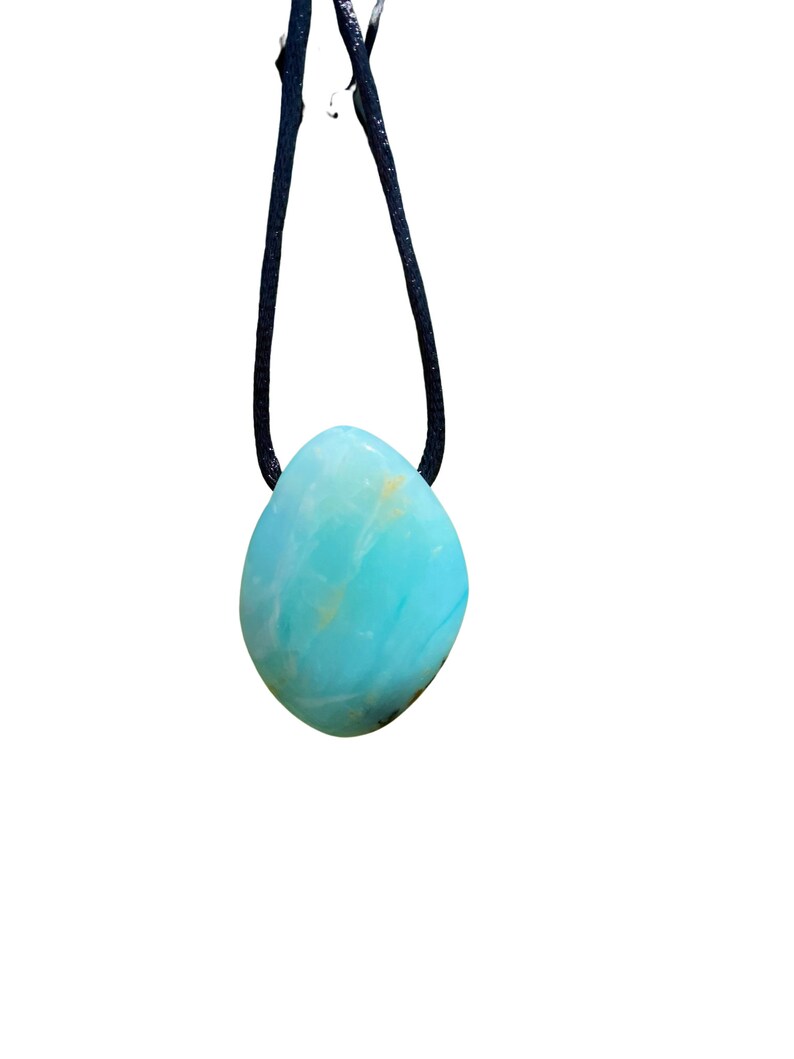 Blue Andean Opal Stone Pendant w/ 28" Black Cord - Blue Peruvian Opal Crystal Necklace - Polished Blue Opal Necklace - Crystal Necklace image 5